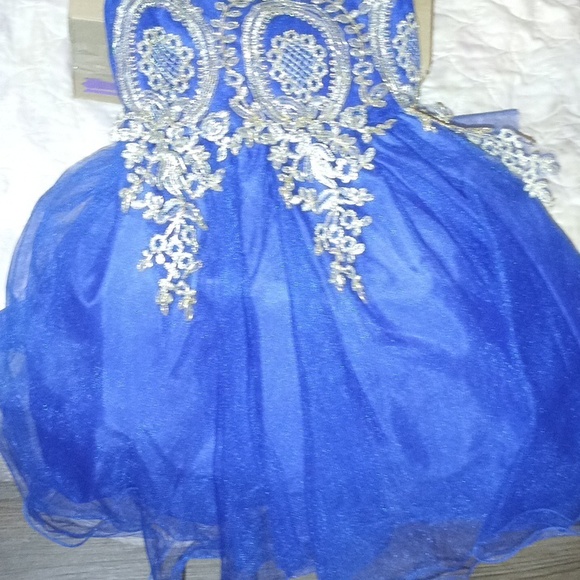 Girls Flower Girl Dress/blue and gold FORMAL DRESS - Picture 8 of 10